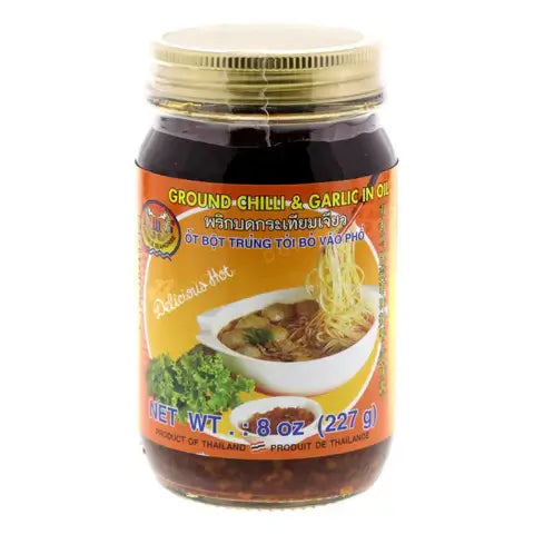Gemalen chili en knoflook in olie 227g pot