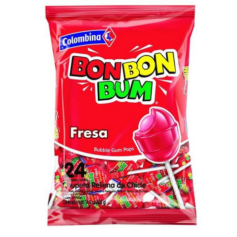 Bon Bon Bum aardbei lolly's 408g zak